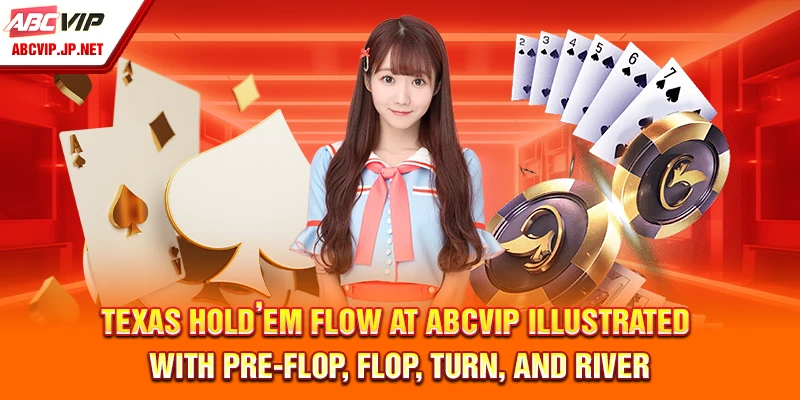 How to Play Poker at ABCVIP – Beginner’s Quick Guide 7 The Texas Hold'em game process at ABCVIP is illustrated with Pre-Flop, Flop, Turn and River.
